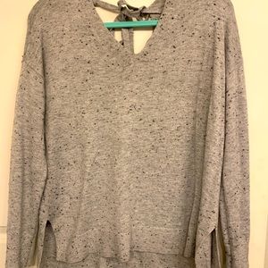 Grey v-neck tie back sweater